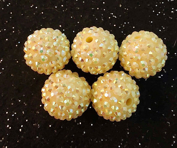 (5) Light Yellow Rhinestone 20mm Beads