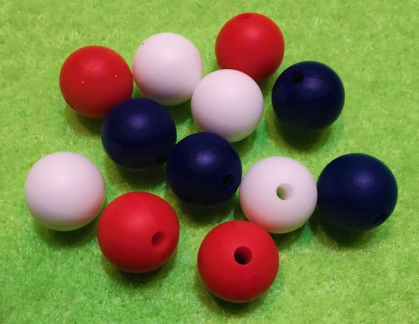 (12) Red, White, and Blue Circle 12mm Silicone Beads