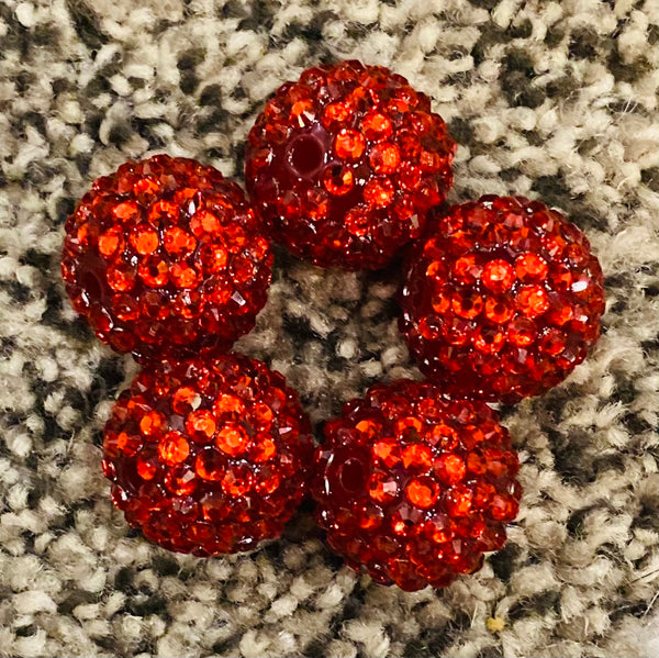 (5) Red Rhinestone 20mm Beads