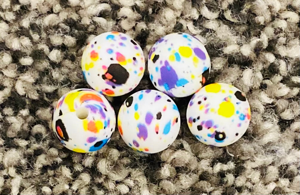 5) Paint Splatter 12mm Silicone Beads – LBL Creations