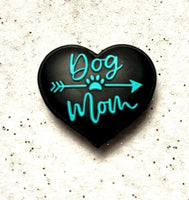 (1) Black & Teal Dog Mom Focal Bead
