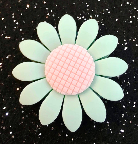 (1) Teal Green w/Pink Center Sunflower Focal Bead