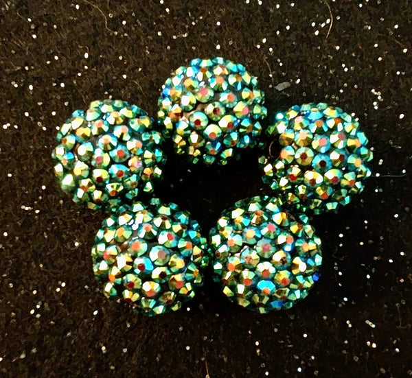 (5) Green Galaxy Rhinestone 20mm Beads