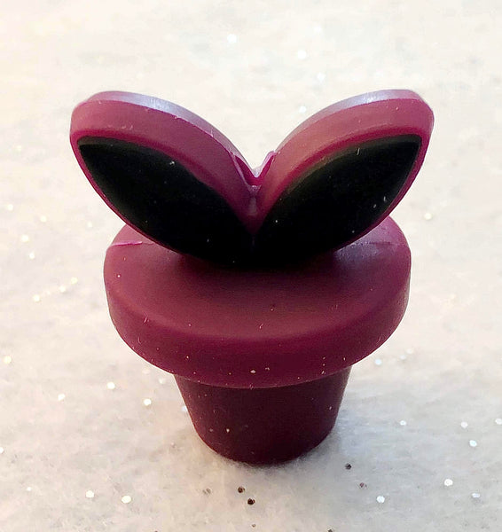 (1) Dark Purple Flower Pot Focal Bead
