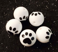 (5) Single Paw Print 15mm Silicone Beads