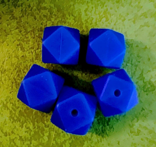 (5) Blue Hexagon 14mm Silicone Beads
