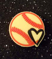 (1) Softball with Heart Focal Bead