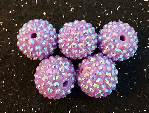 (5) Light Purple Rhinestone 20mm Beads