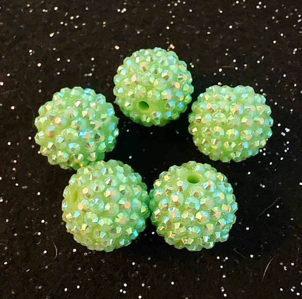 (5) Light Green Rhinestone 20mm Beads
