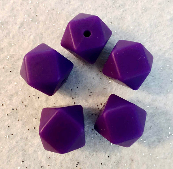 (5) Bright Purple Hexagon 14mm Silicone Beads