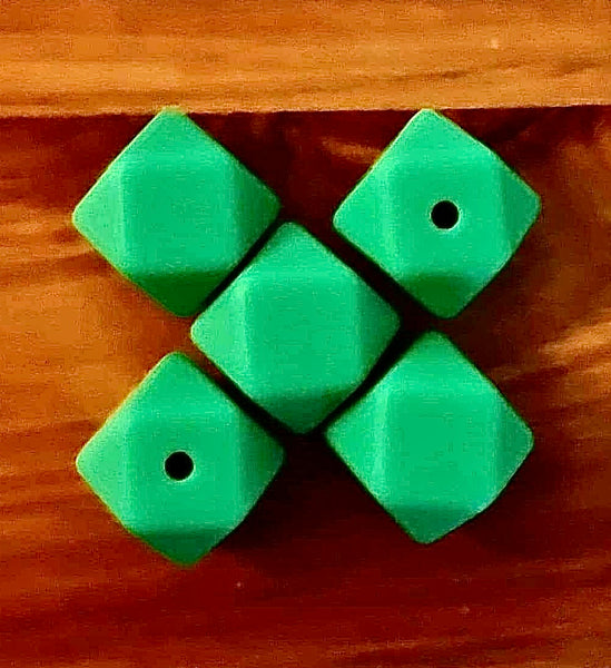 (5) Green Hexagon Silicone 14mm Beads