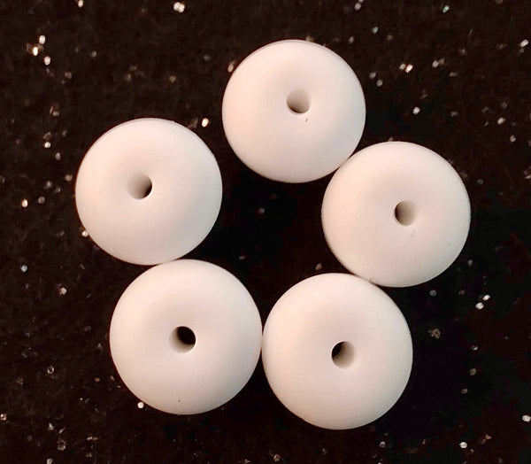 (5) White Abacus 14mm Silicone Beads