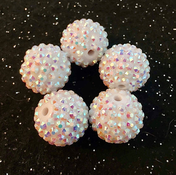 (5) White Shimmer 20mm Rhinestone Beads