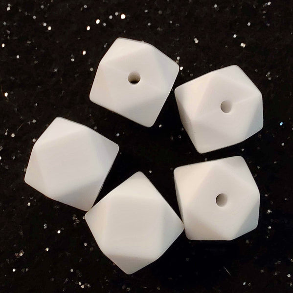 (5) White Hexagon 14mm Silicone Beads