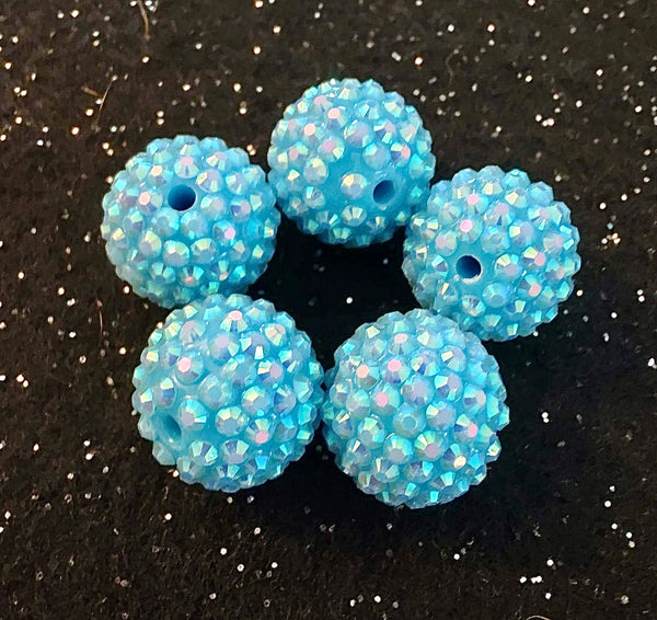(5) Baby Blue Rhinestone 20mm Beads