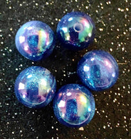 (5) Dark Purple Rainbow Glitter 16mm Beads