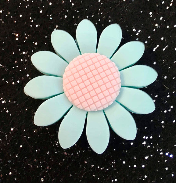 (1) Blue and Pink Sunflower Focal Bead