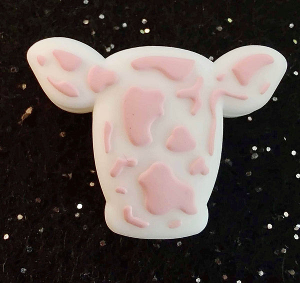 (1) Pink and White Cow Head Focal Bead