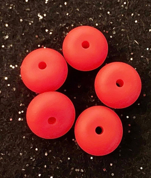 (5) Red Abacus 14mm Silicone Beads