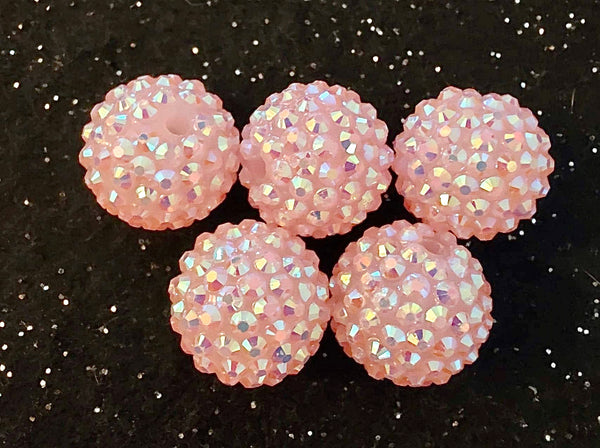 (5) Light Pink Rhinestone 20mm Beads