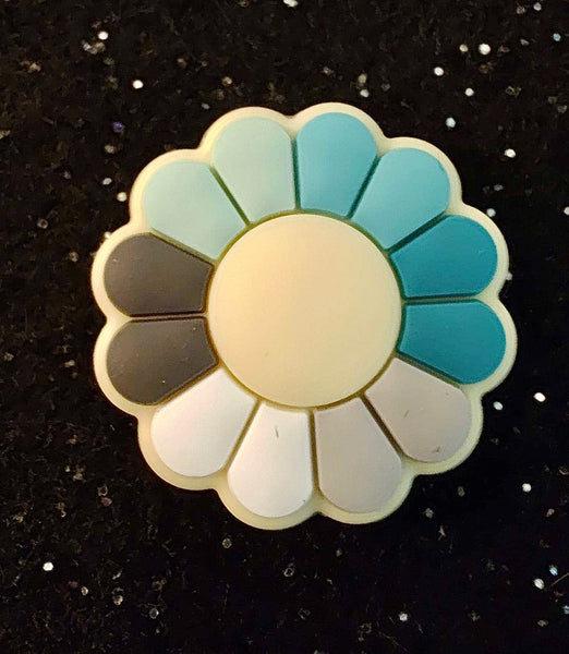 (1) Teal/Grey Flower Silicone Bead