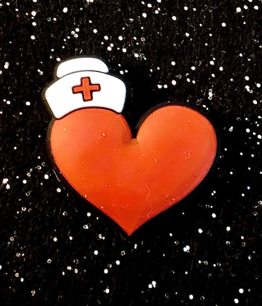 (1) Red Nurse Heart with Hat Focal Bead