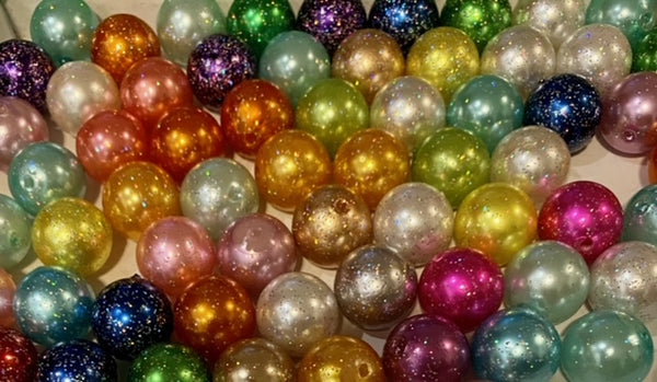 (5) 20mm Confetti Glittered Color Mix Beads