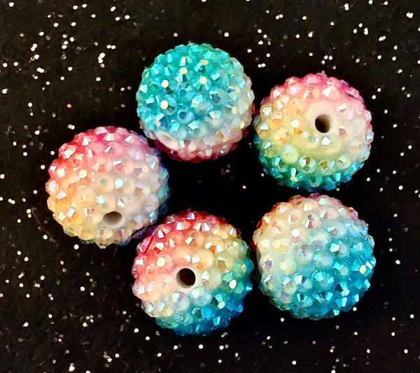(5) Rainbow Rhinestone 20mm Beads