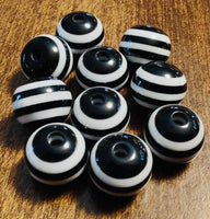 (10) Black and White Striped 12mm Beads