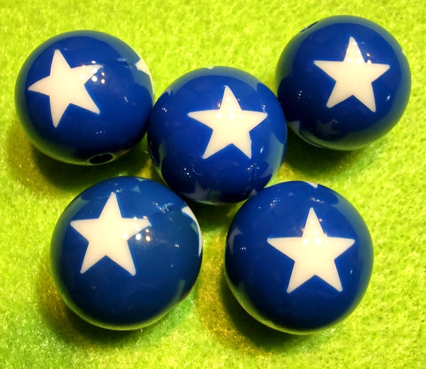 (5) Blue with White Star 20mm beads