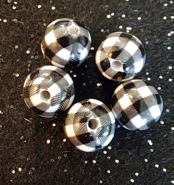 (5) Black & White Houndstooth 12mm Beads