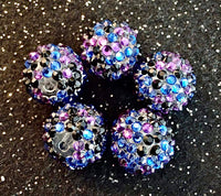 (5) Blue, Black, & Purple Rhinestone 20mm Beads
