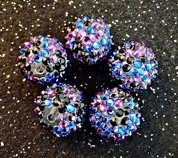 (5) Blue, Black, & Purple Rhinestone 20mm Beads