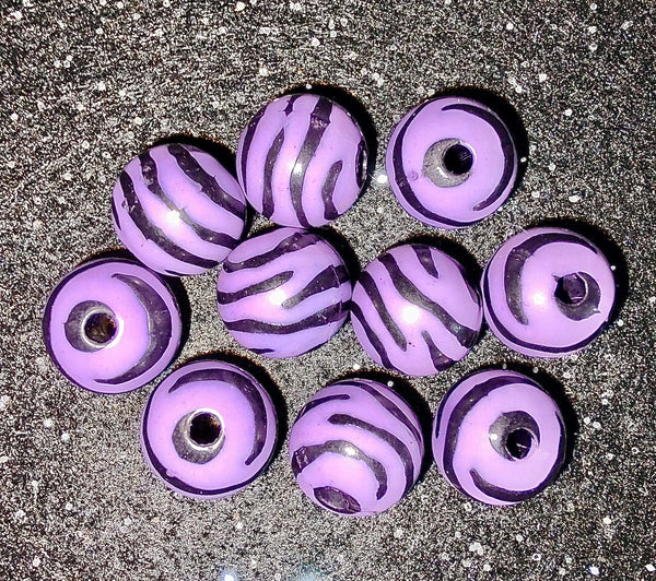 (10) Purple Zebra Striped 12mm Beads