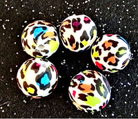 (5) Colorful Animal Print Round 15mm Silicone Beads