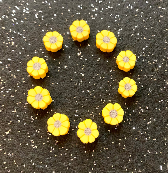 (10) Sunflower Polymer Clay Beads