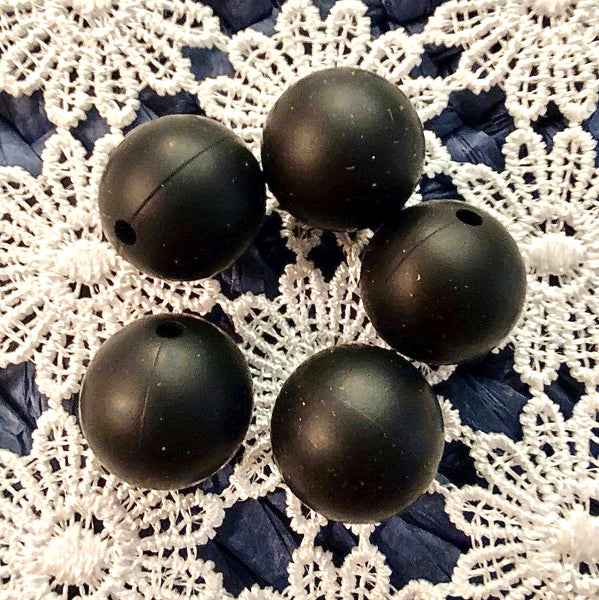 (5) Black Round 15mm Silicone Beads