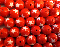 (5) Red with White Star 20mm Beads