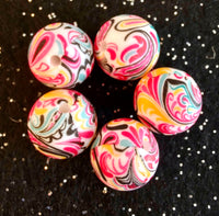 (5) Paisley Print 15mm Round Silicone Beads