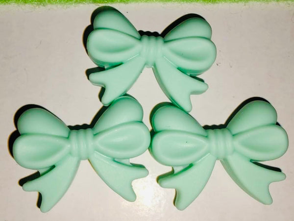 (3) Mint Green Silicone Bow Beads