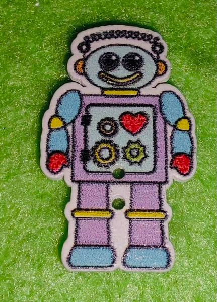 (6) Heart Robot Wooden Beads