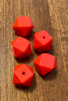 (5) Red Hexagon Silicone 16mm Beads