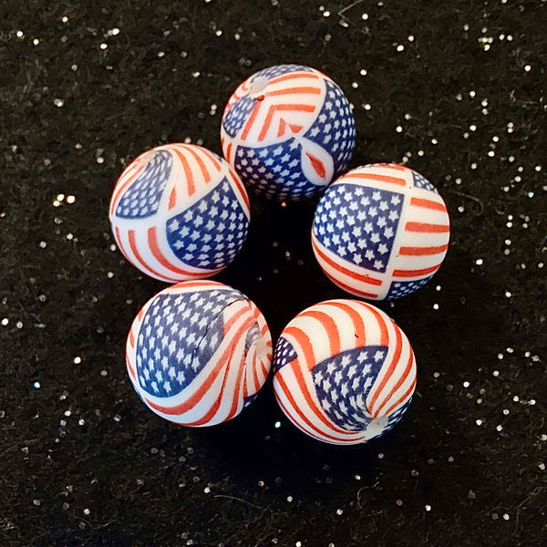 (5) American Flag 15mm Silicone Beads