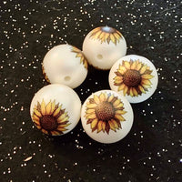 (5) Animal Print Sunflower 20mm Beads