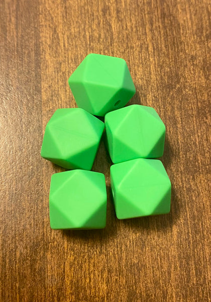 (5) Bright Green Hexagon 16mm Silicone Beads