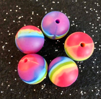 (5) Rainbow 15mm Round Silicone Beads