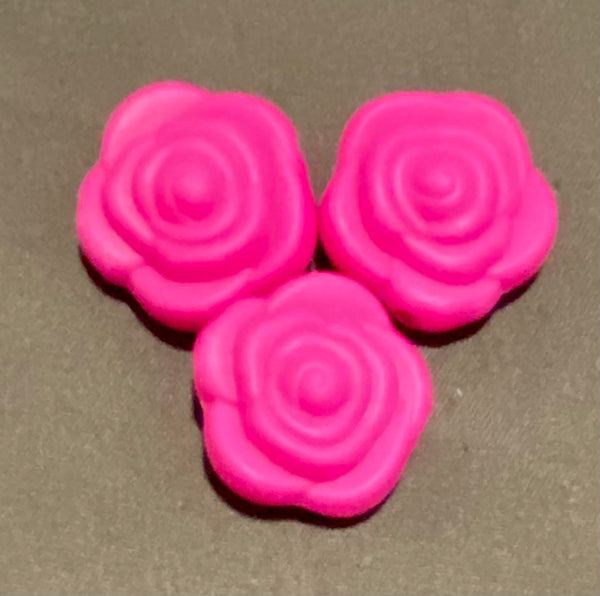 (1) Hot Pink Rose Silicone Bead
