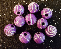 (10) 6mm Purple with Silver Glitter Swirl Beads