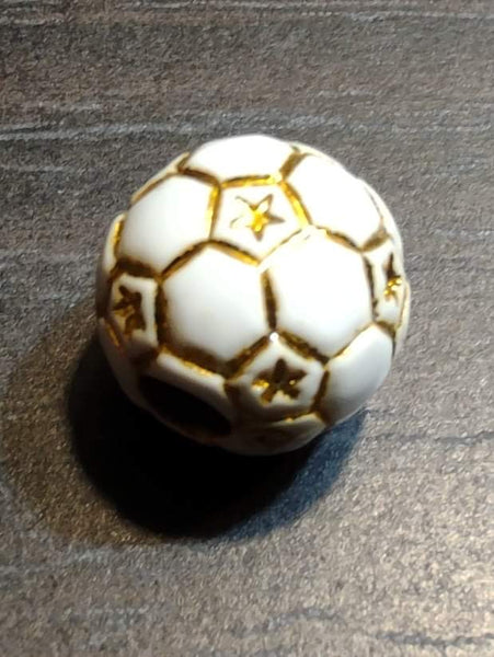 (5) White & Gold Soccer Ball Beads
