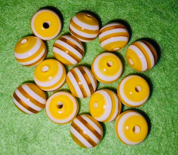 (15) Orange Striped 12mm Beads